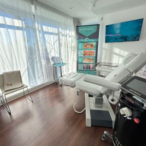 Elegant luxury med spa interior with serene ambiance, showcasing a premium setting for Morpheus8 skin treatments.